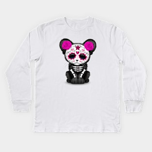 Pink Day of the Dead Sugar Skull Panther Cub Kids Long Sleeve T-Shirt